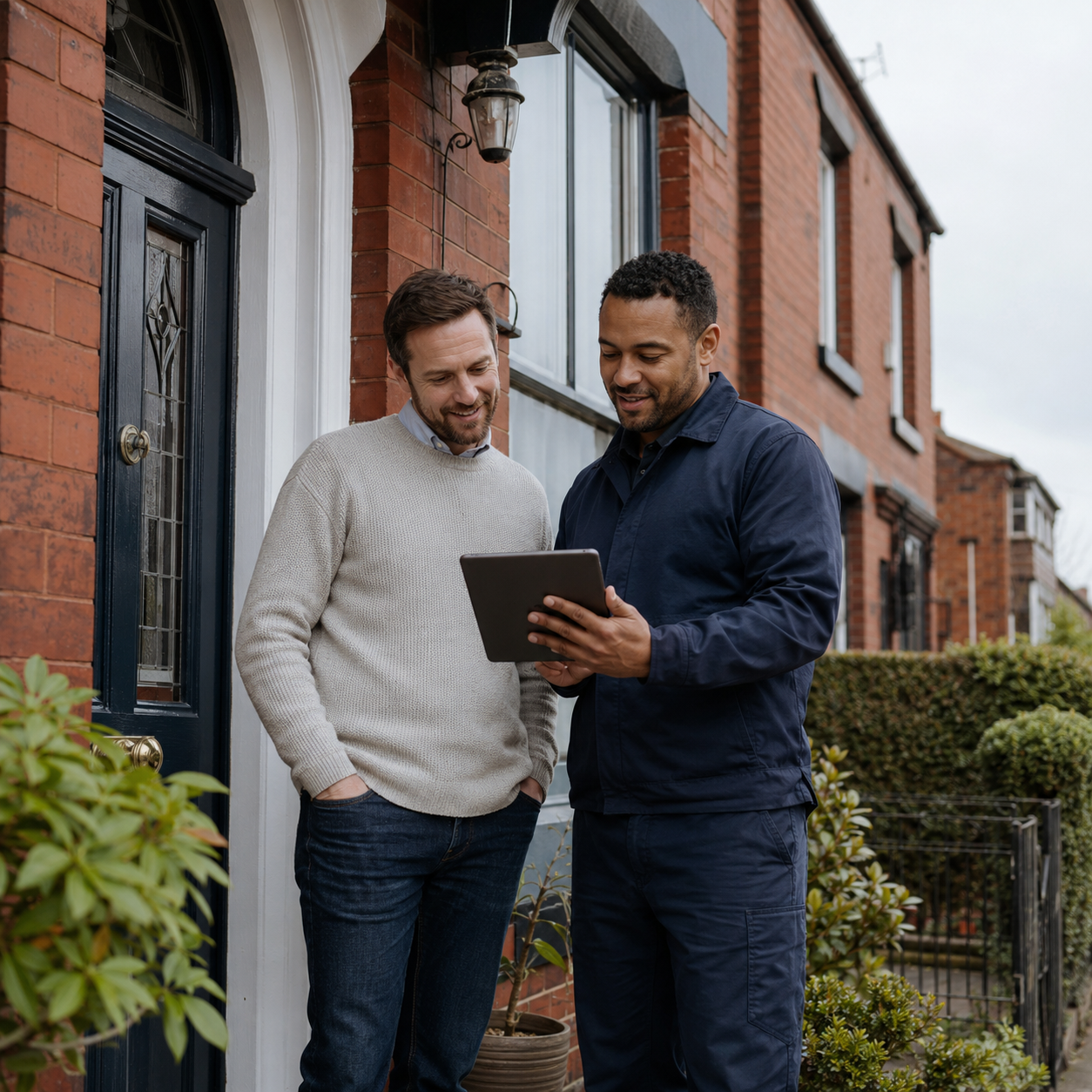 Landlord and property compliance professional reviewing a rental property in North West England